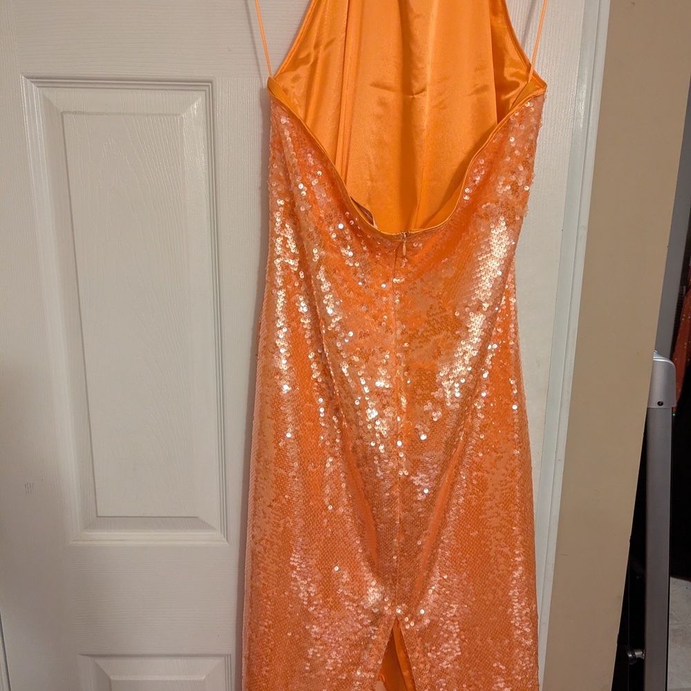 Caroline Constas Shimmering Orange Sequin Midi Dress - Picture 7 of 9